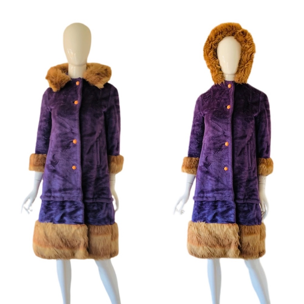 Vtg Rare Purple 60’s Penny Lane Faux Fur Coat - Picture 3 of 7